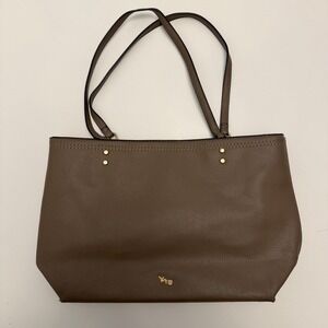 Mathew Julian Taupe Pebble Leather Tote Bag Leopard Print Interior‎